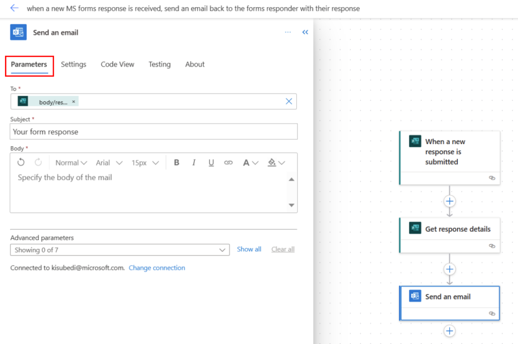 Power-Automate-Flow mit Microsoft Forms und Konfiguration einer Outlook-E-Mail