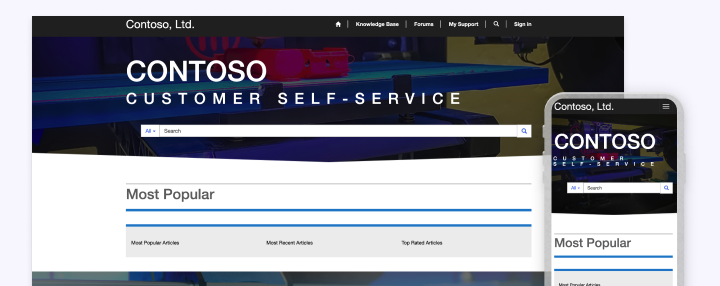 Microsoft-Beispiel eines Customer-Self-Service-Portals auf Desktop und Smartphone.