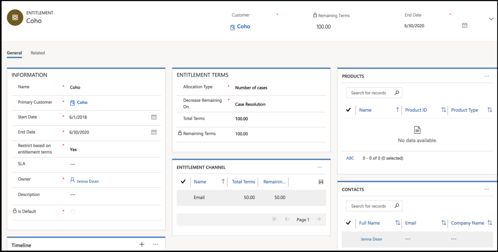 Dynamics 365 Customer Service: Serviceanspruch mit Supportbedingungen und Kontingent