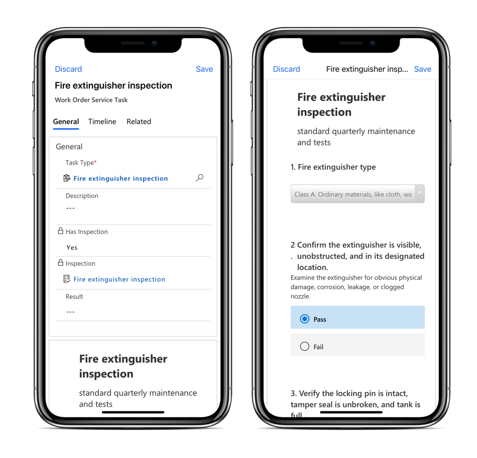 Mobiles Inspektionsformular in Microsoft Dynamics 365 Field Service.