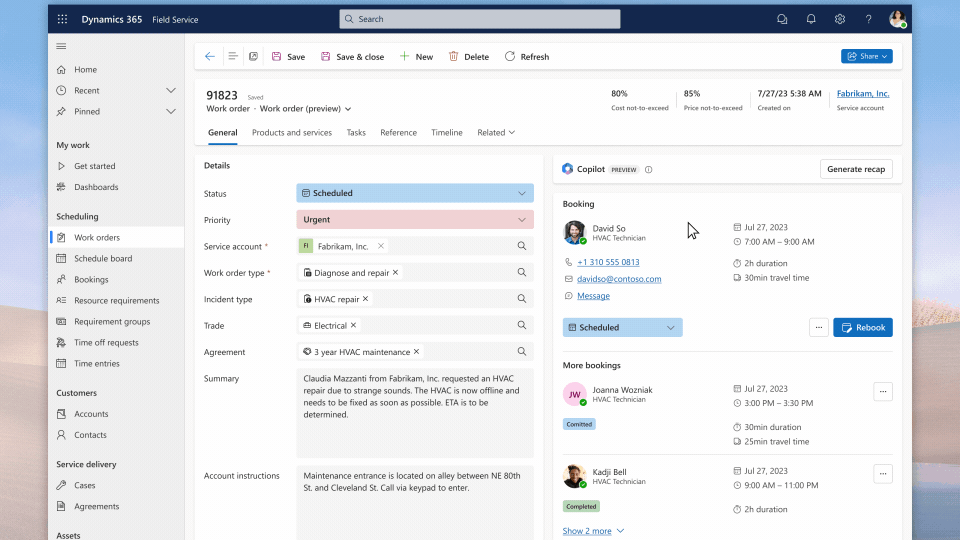 copilot Dynamics 365 Fieldservice