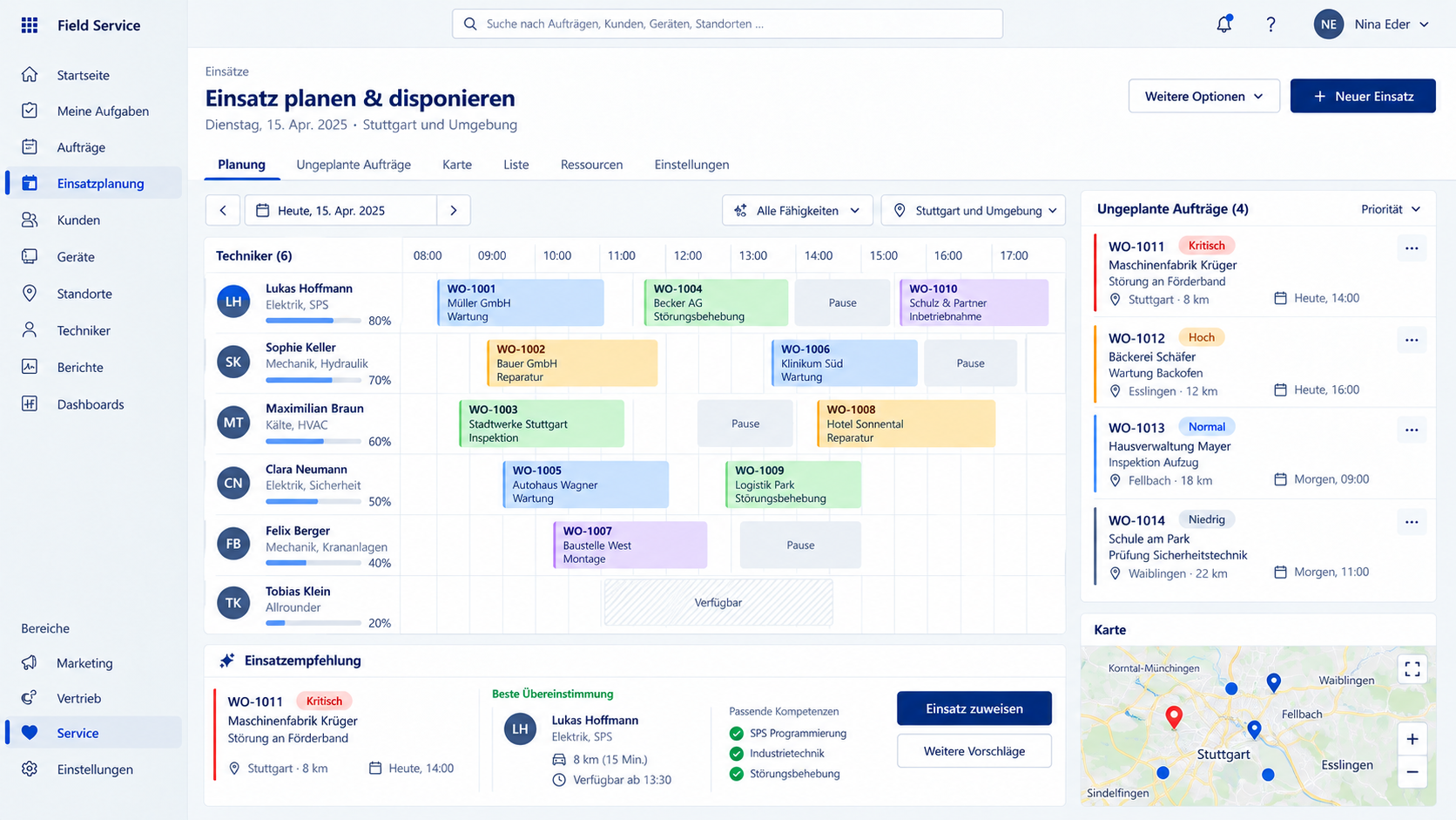 Einsatzplanung und Disposition in Microsoft Dynamics CRM Field Service