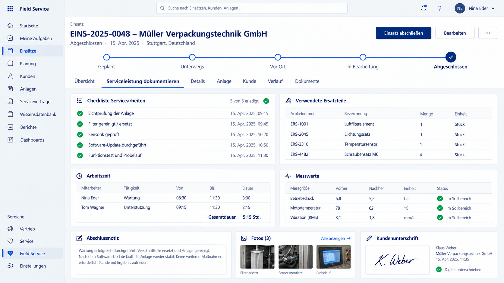 Leistungsdokumentation im Microsoft Dynamics CRM Außendienst