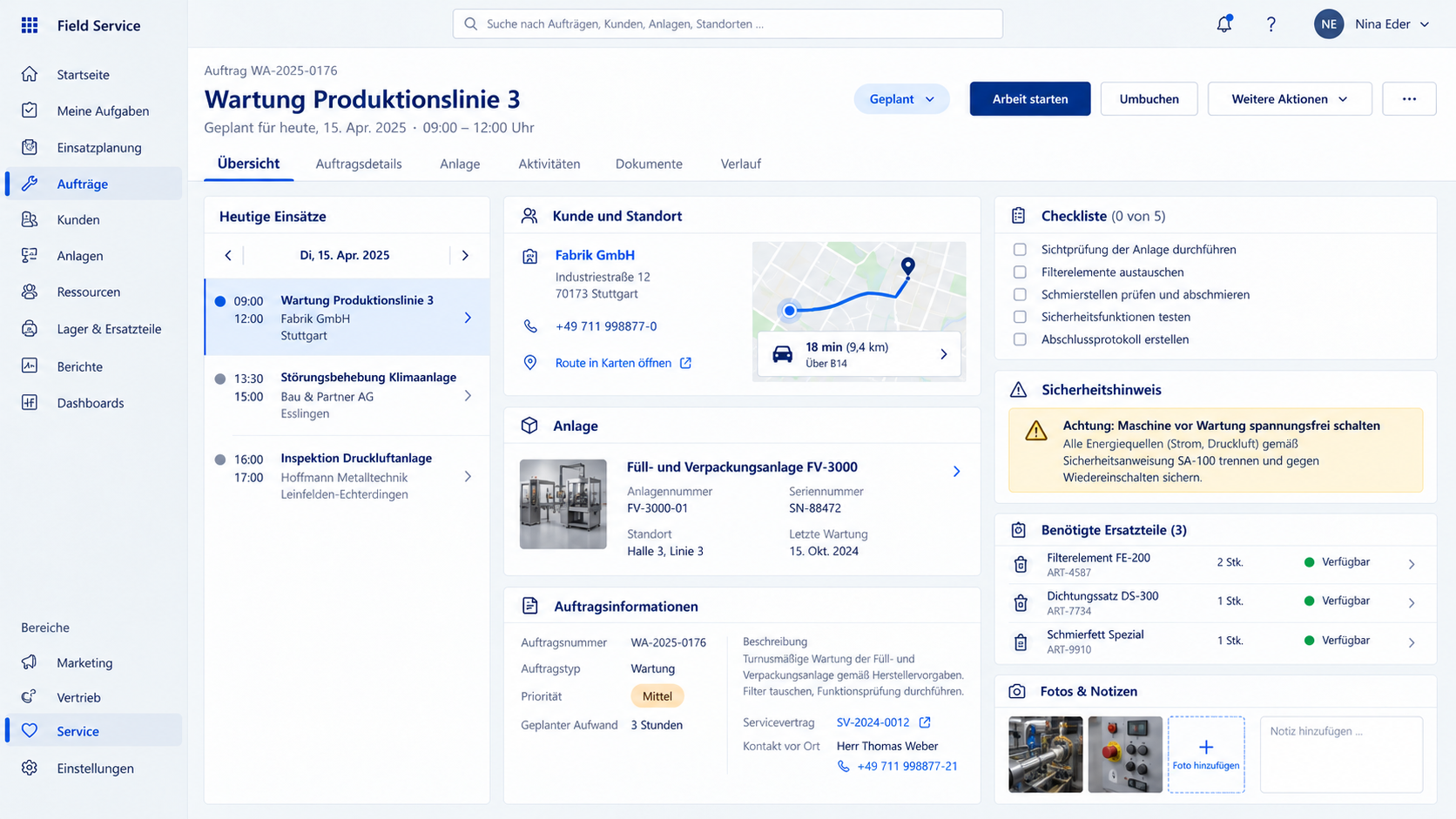 Mobile Technikeransicht in Microsoft Dynamics CRM Field Service