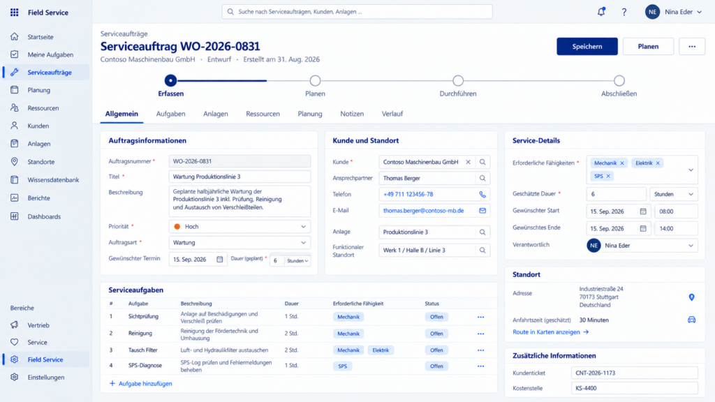 Serviceauftrag für den Außendienst in Microsoft Dynamics CRM