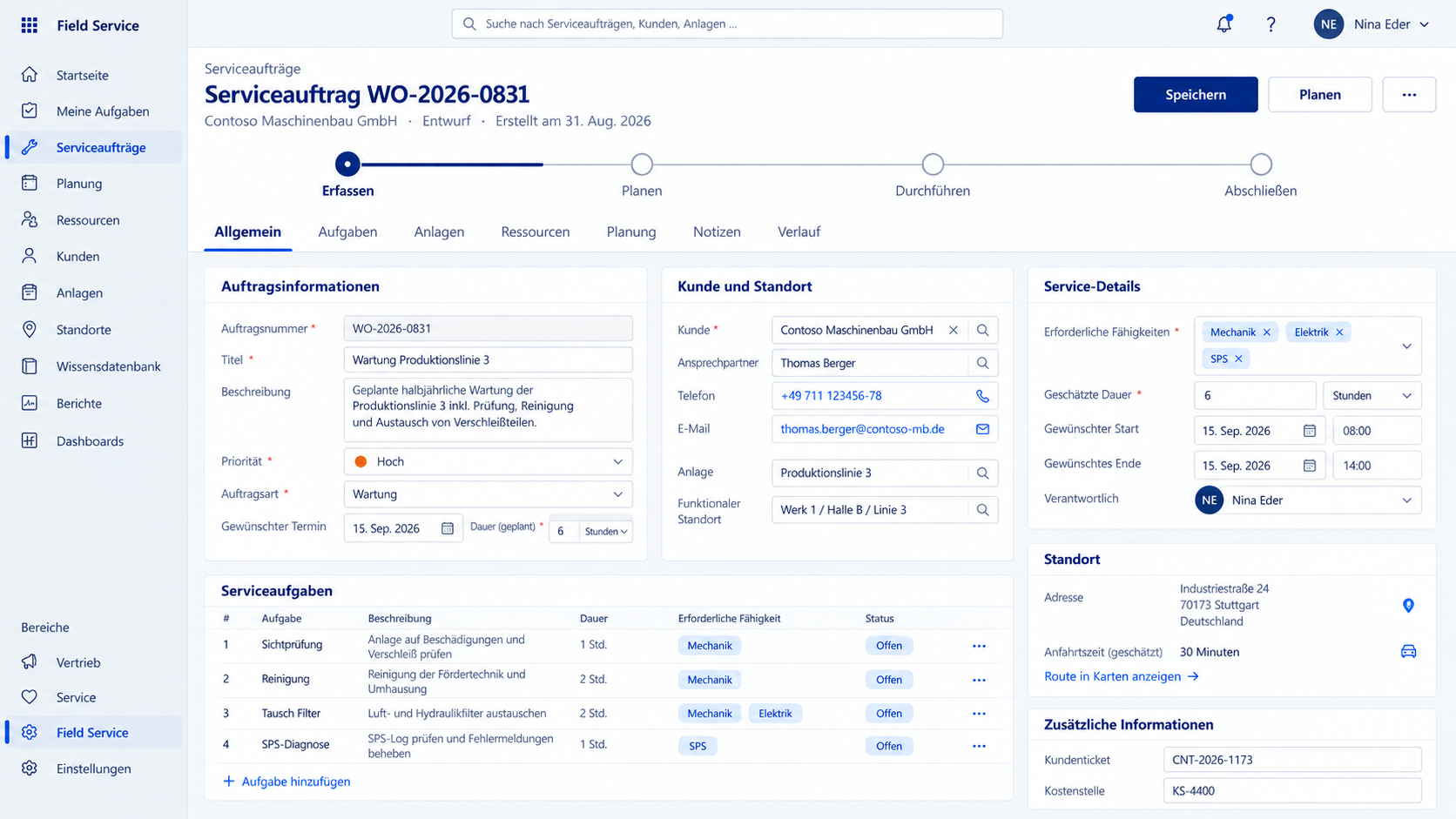 Serviceauftrag für den Außendienst in Microsoft Dynamics CRM