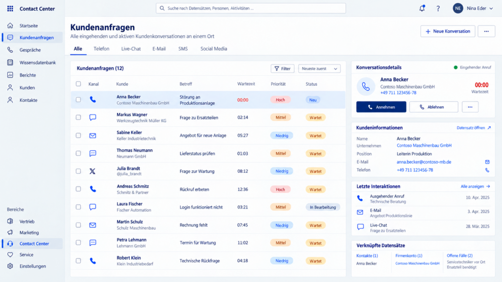 Omnichannel-Kundenanfragen im Microsoft Dynamics CRM Contact Center
