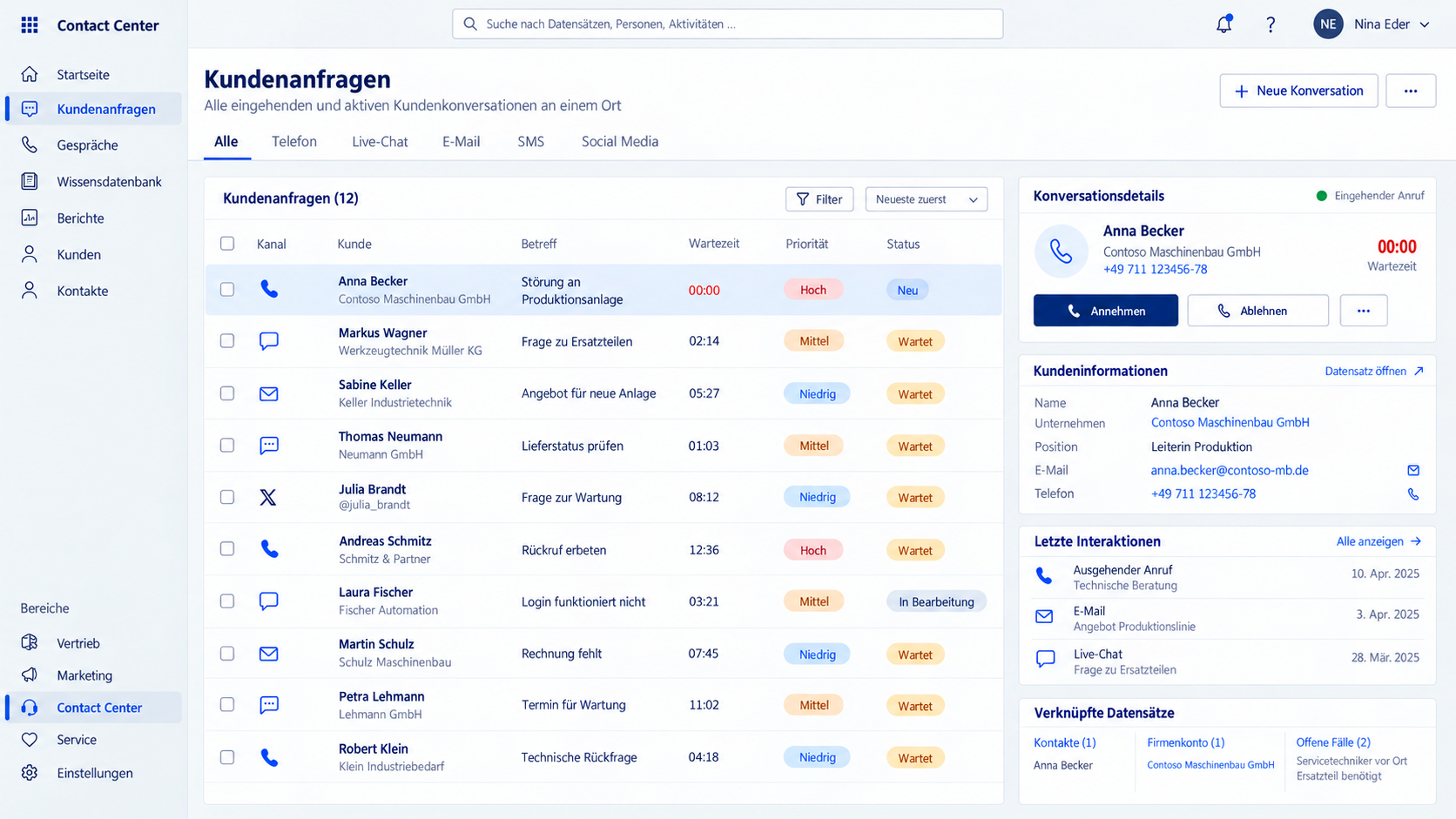 Omnichannel-Kundenanfragen im Microsoft Dynamics CRM Contact Center