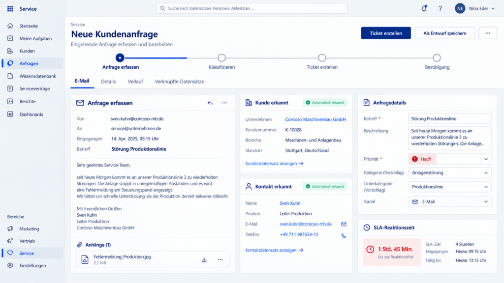 Zentrale Kundenanfrage in Microsoft Dynamics CRM Customer Service