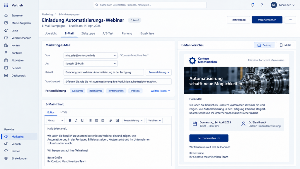 Personalisierte E-Mail-Kampagne im Microsoft Dynamics CRM Marketing