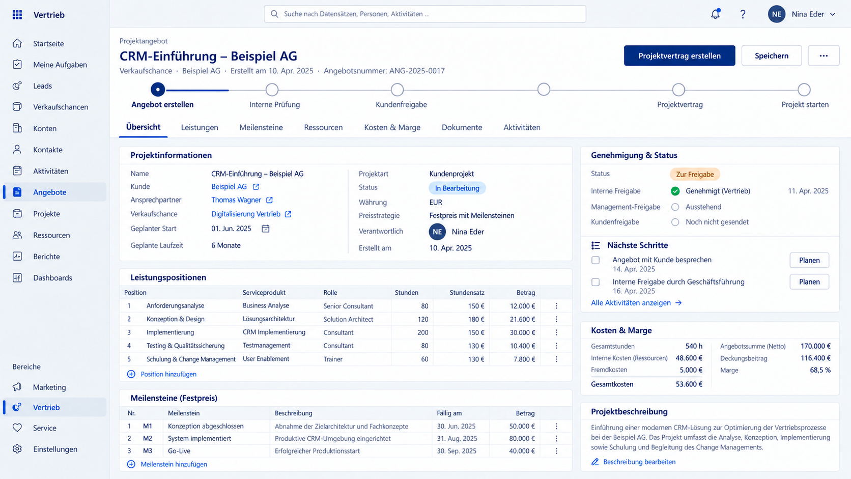 Projektangebot in Microsoft Dynamics CRM Project Operations